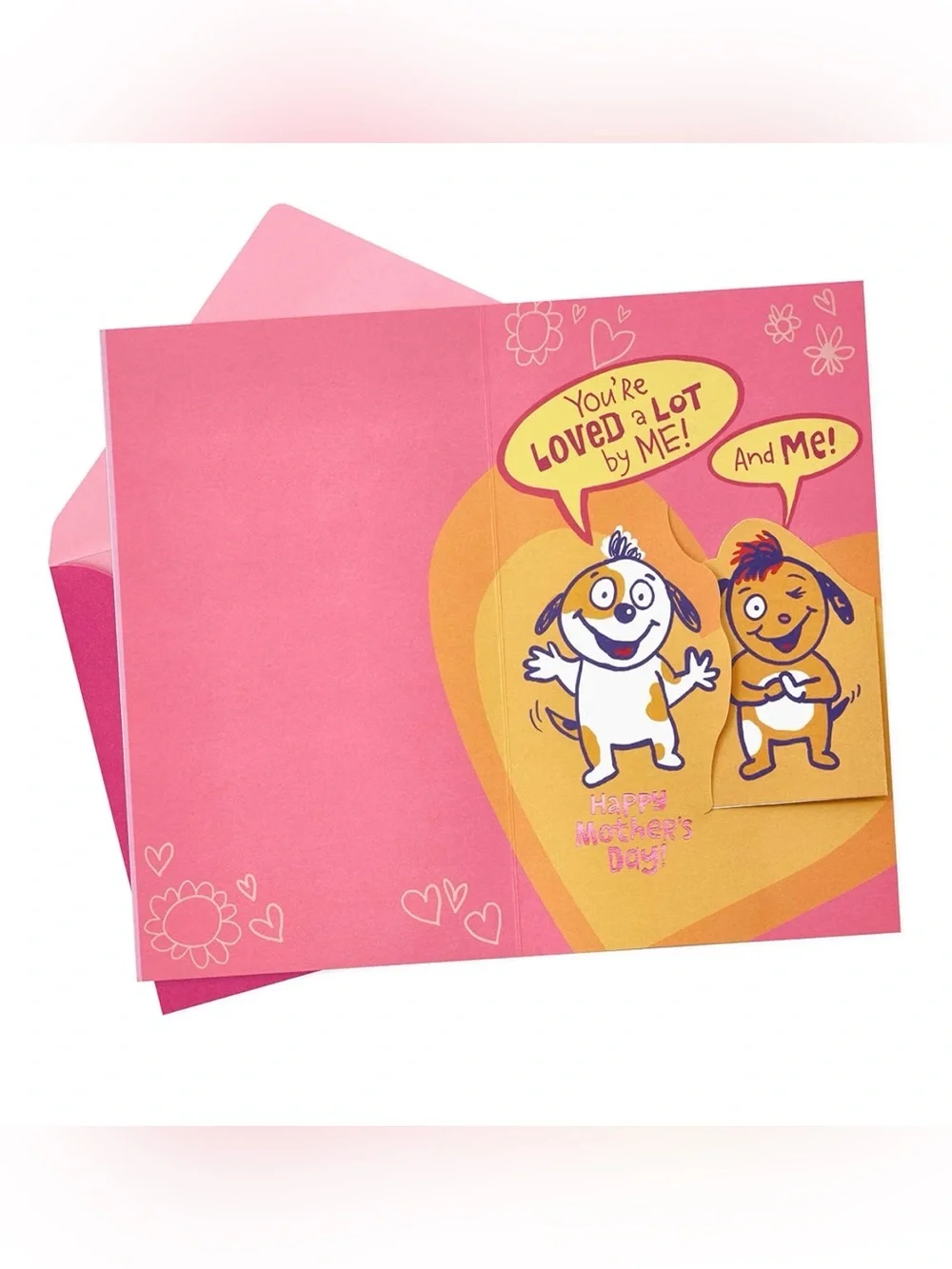 Pink Mother's Day Card for Mom – Cute Dog Cartoon Design NEW